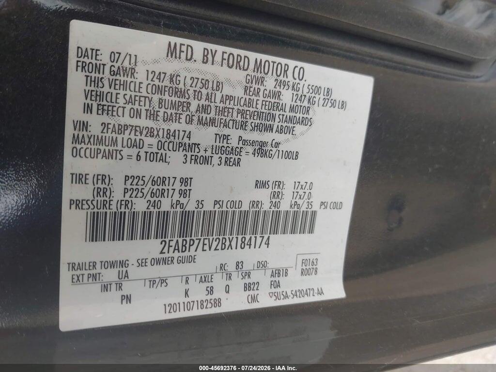 2FABP7EV2BX184174 2011 FORD CROWN VICTORIA photo no. 9