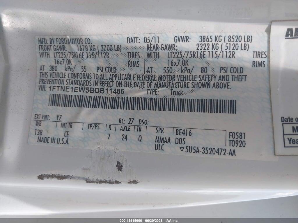 1FTNE1EW5BDB11486 2011 FORD E-150 photo no. 9