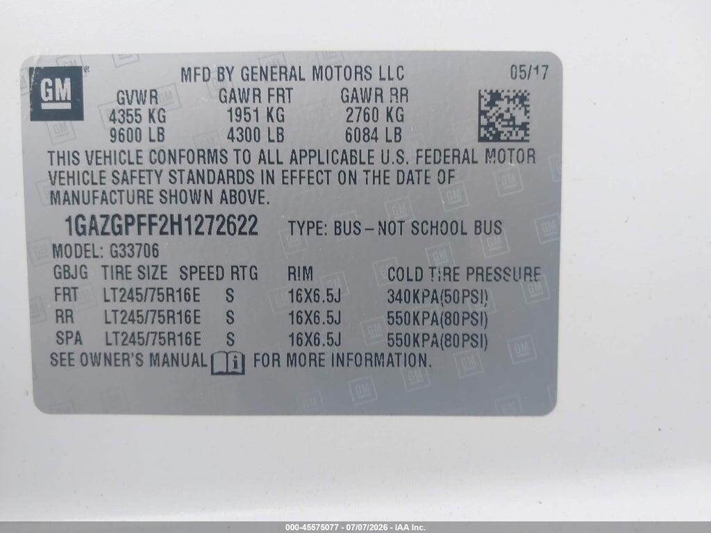 1GAZGPFF2H1272622 2017 CHEVROLET EXPRESS 3500 photo no. 9