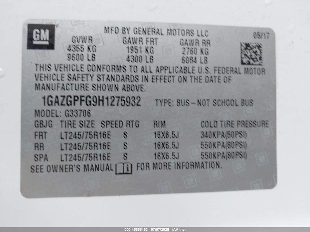 1GAZGPFG9H1275932 2017 CHEVROLET EXPRESS 3500 photo no. 9