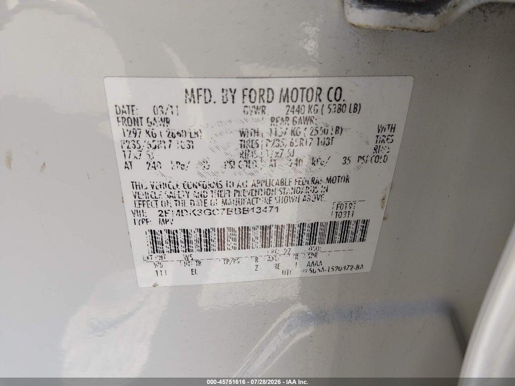 2FMDK3GC7BBB13471 2011 FORD EDGE photo no. 9
