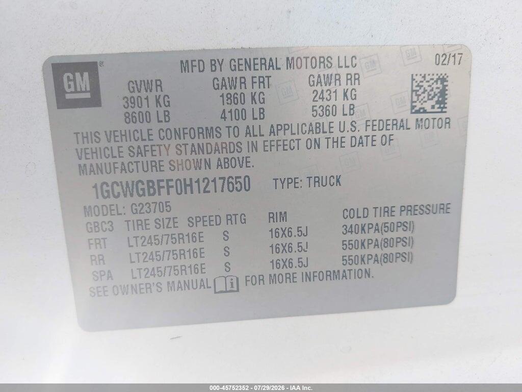 1GCWGBFF0H1217650 2017 CHEVROLET EXPRESS 2500 photo no. 9