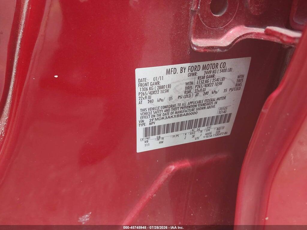 2FMDK3AKXBBA80000 2011 FORD EDGE photo no. 9