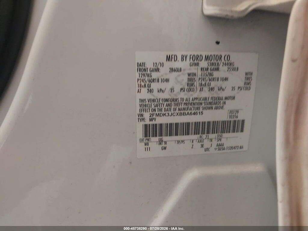 2FMDK3JCXBBA64615 2011 FORD EDGE photo no. 9