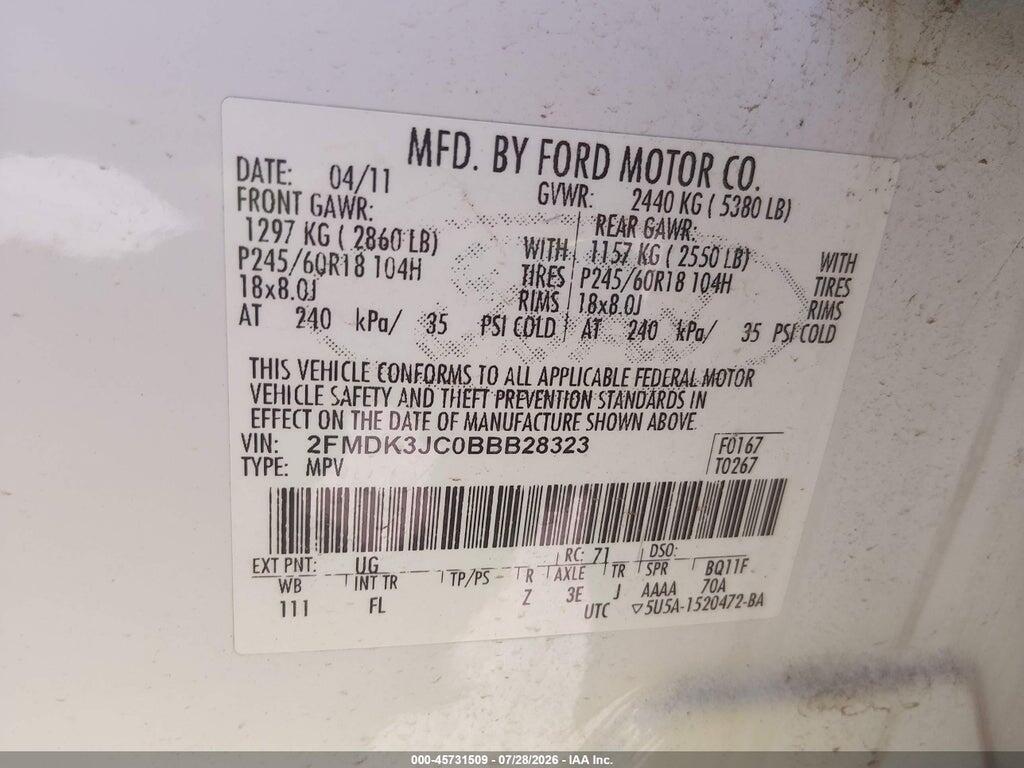 2FMDK3JC0BBB28323 2011 FORD EDGE photo no. 9
