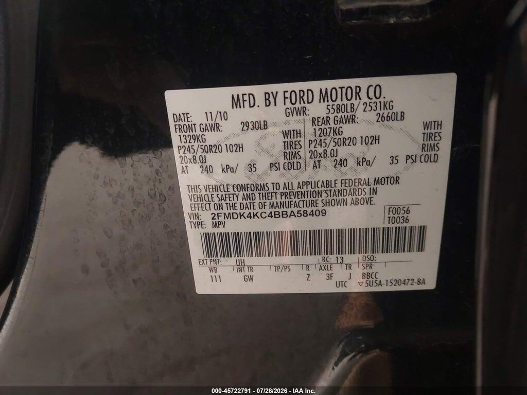 2FMDK4KC4BBA58409 2011 FORD EDGE photo no. 9