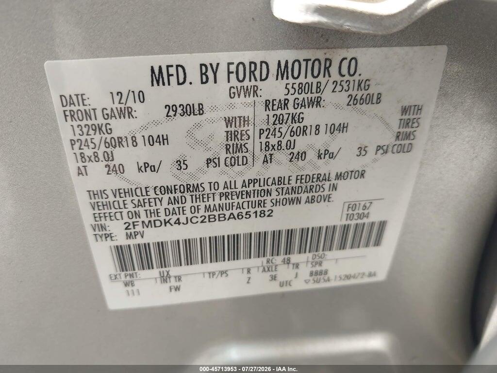 2FMDK4JC2BBA65182 2011 FORD EDGE photo no. 9