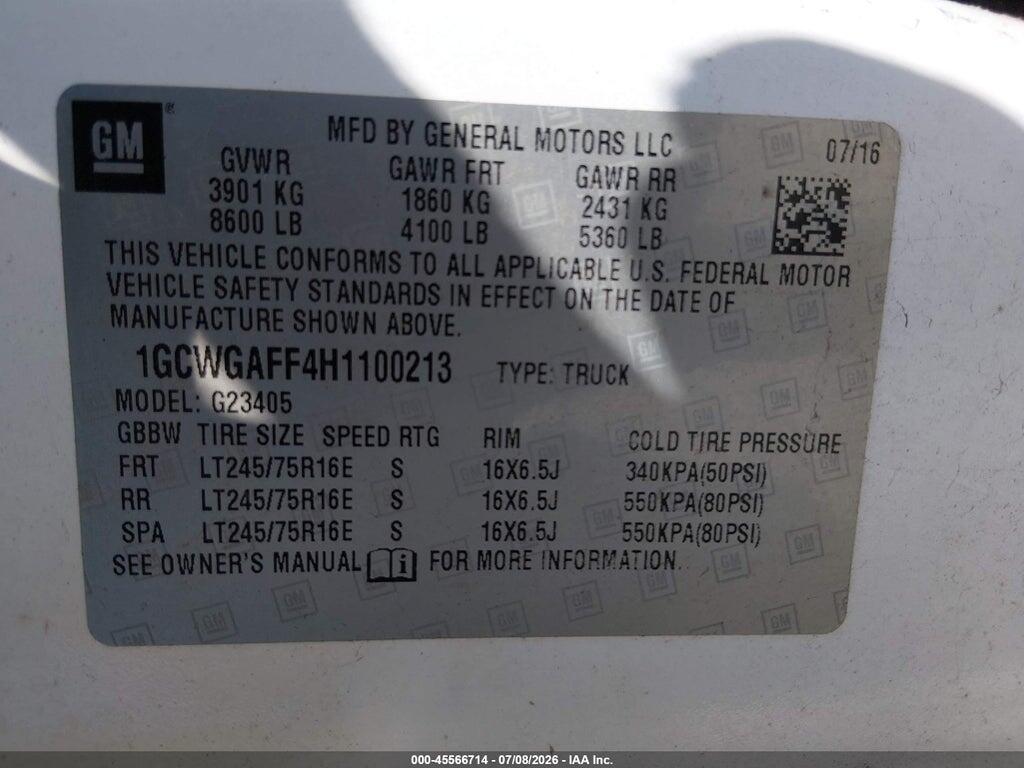 1GCWGAFF4H1100213 2017 CHEVROLET EXPRESS 2500 photo no. 9