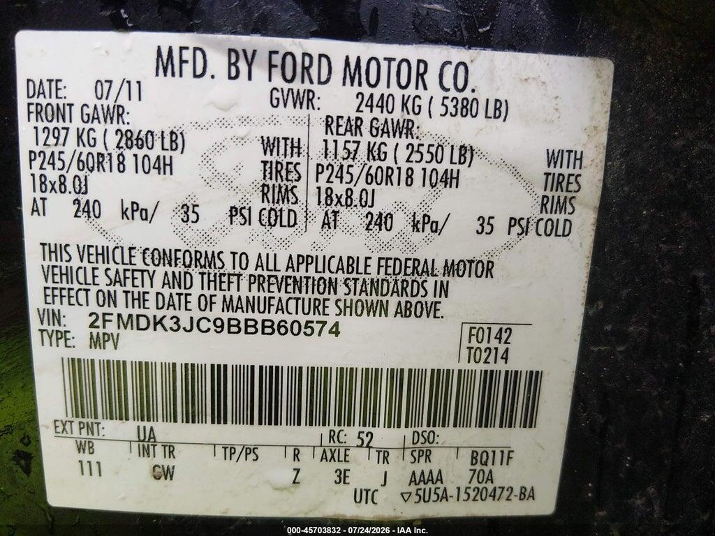 2FMDK3JC9BBB60574 2011 FORD EDGE photo no. 9