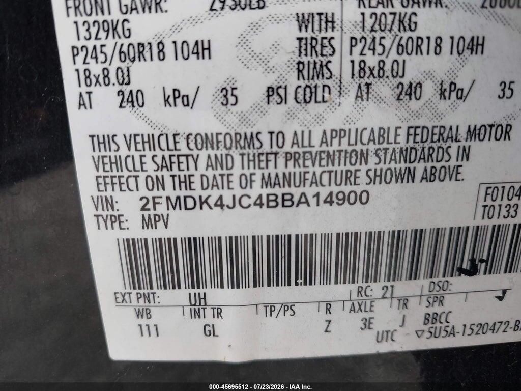 2FMDK4JC4BBA14900 2011 FORD EDGE photo no. 9