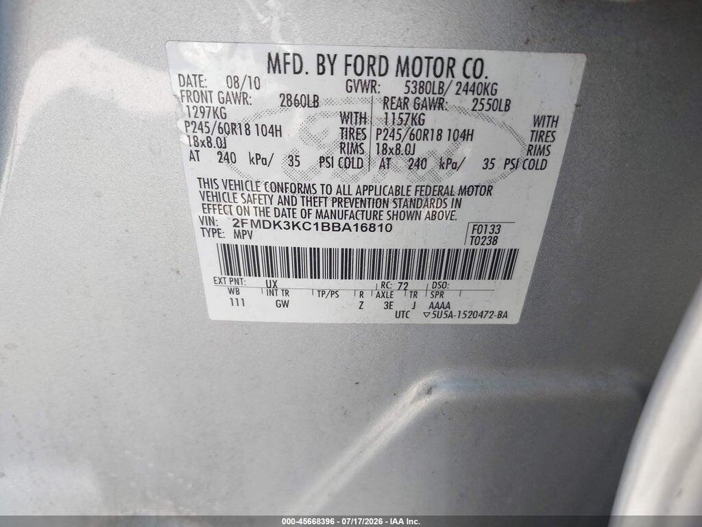 2FMDK3KC1BBA16810 2011 FORD EDGE photo no. 9