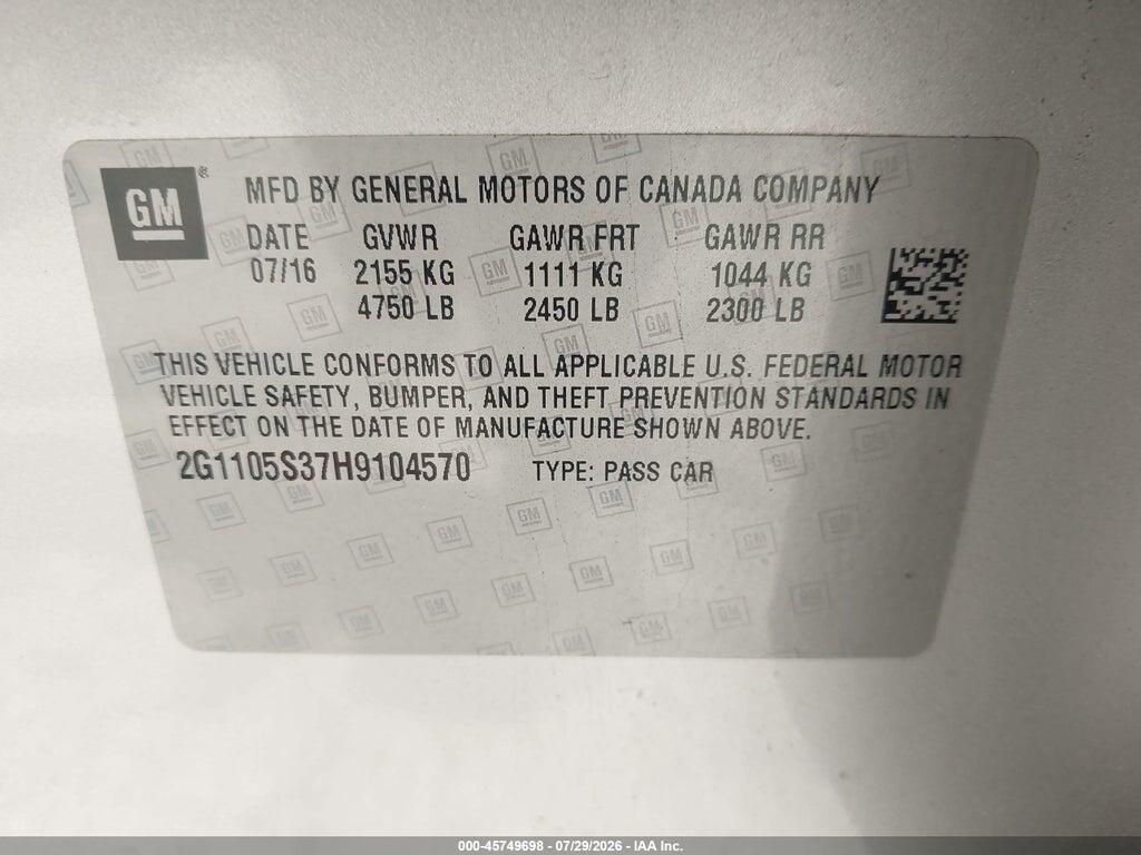 2G1105S37H9104570 2017 CHEVROLET IMPALA photo no. 9