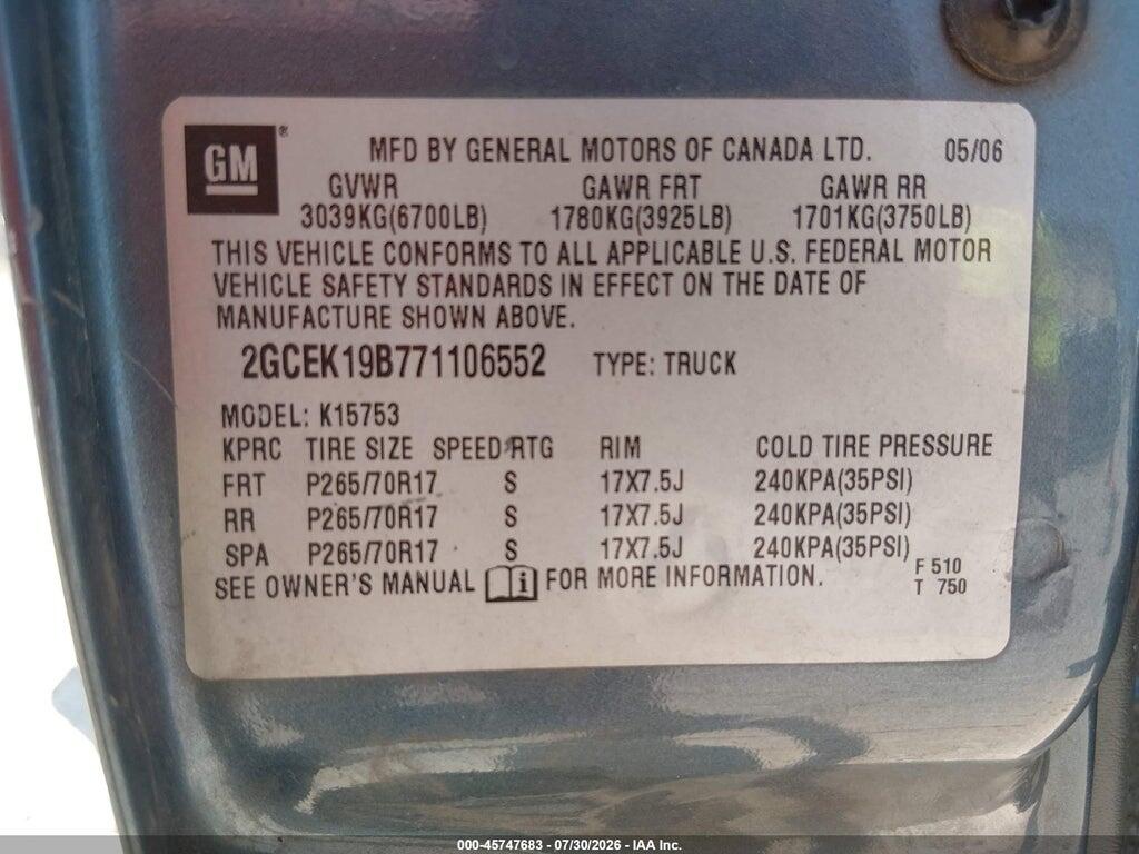 2GCEK19B771106552 2007 CHEVROLET SILVERADO 1500 CLASSIC photo no. 9