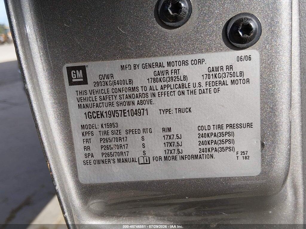 1GCEK19V57E104971 2007 CHEVROLET SILVERADO 1500 CLASSIC photo no. 9