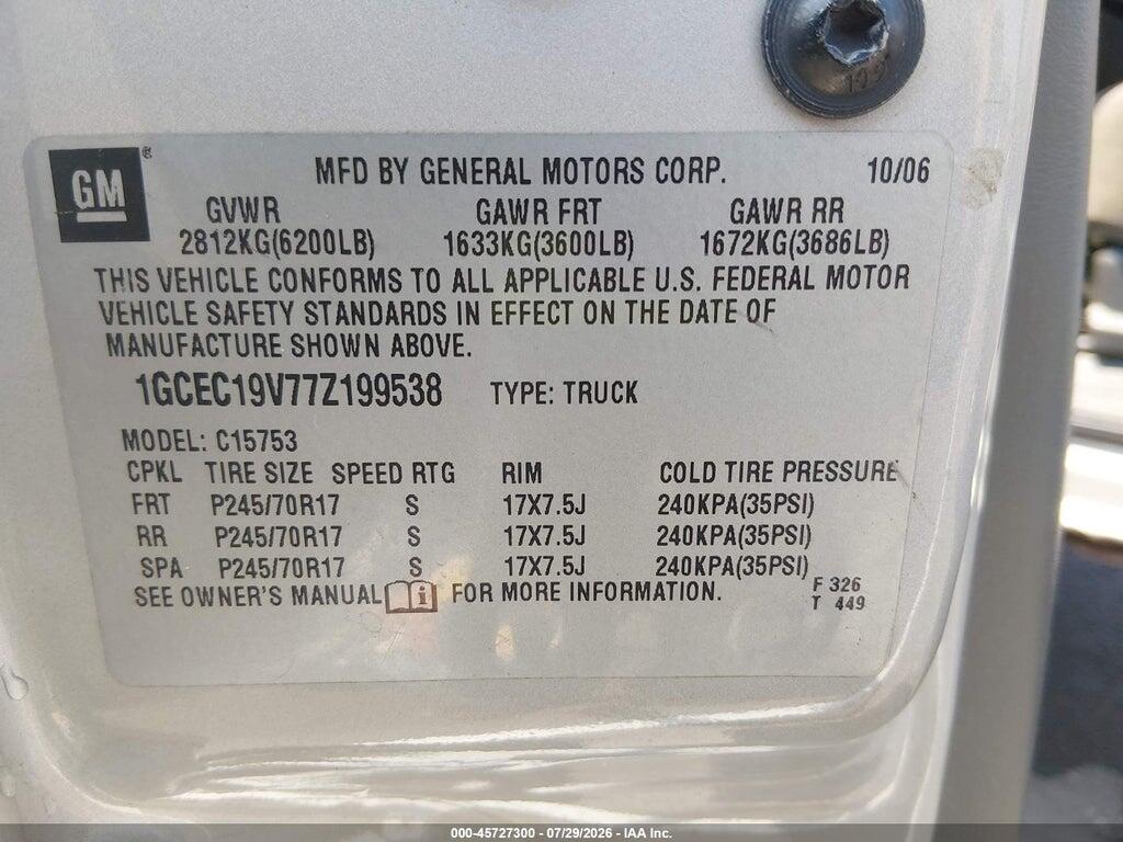 1GCEC19V77Z199538 2007 CHEVROLET SILVERADO 1500 CLASSIC photo no. 9