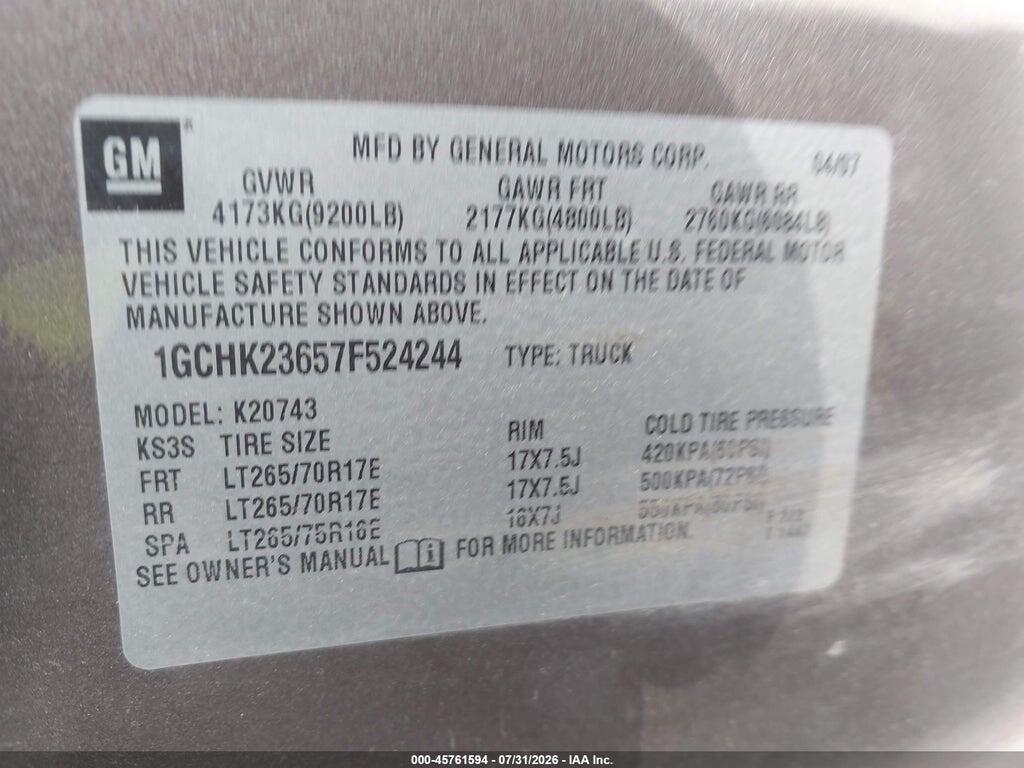 1GCHK23657F524244 2007 CHEVROLET SILVERADO 2500HD photo no. 9