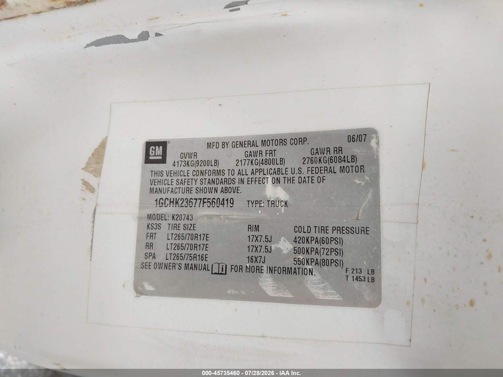 1GCHK23677F560419 2007 CHEVROLET SILVERADO 2500HD photo no. 9