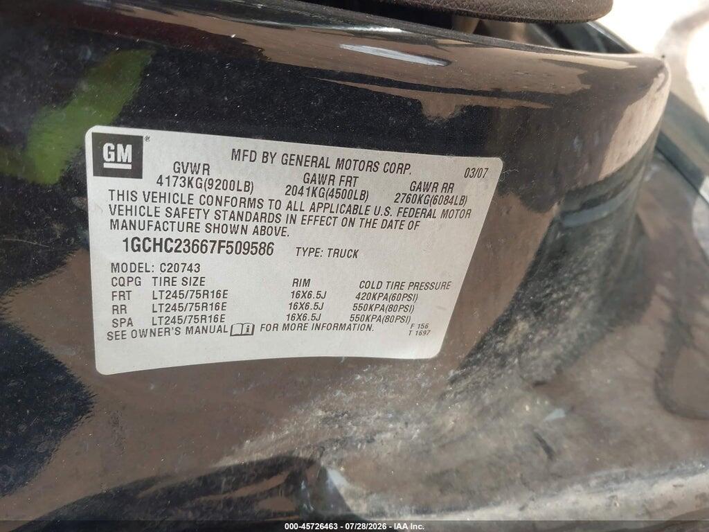 1GCHC23667F509586 2007 CHEVROLET SILVERADO 2500HD photo no. 9