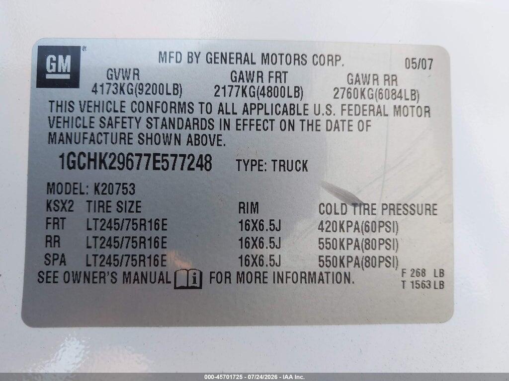 1GCHK29677E577248 2007 CHEVROLET SILVERADO 2500HD photo no. 9