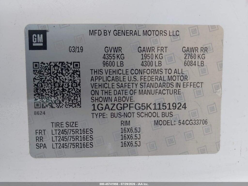 1GAZGPFG5K1151924 2019 CHEVROLET EXPRESS 3500 photo no. 9