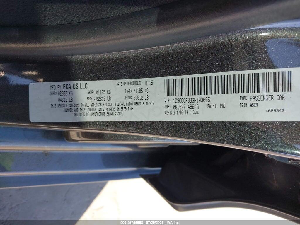 1C3CCCAB9GN103005 2016 CHRYSLER 200 photo no. 9
