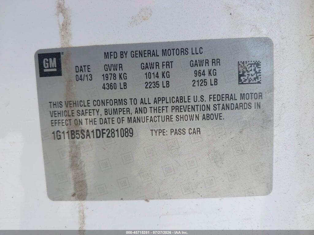 1G11B5SA1DF281089 2013 CHEVROLET MALIBU photo no. 9