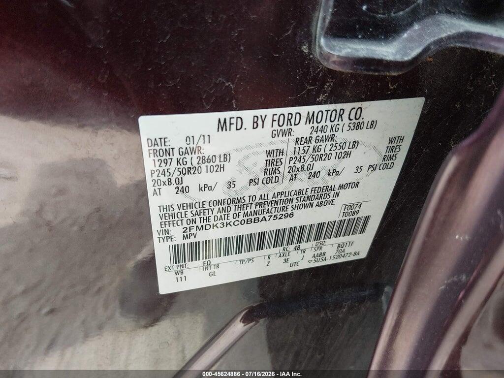 2FMDK3KC0BBA75296 2011 FORD EDGE photo no. 9