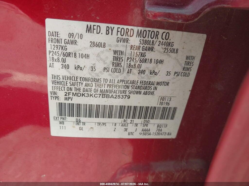 2FMDK3KC7BBA25379 2011 FORD EDGE photo no. 9