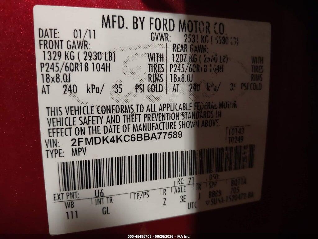 2FMDK4KC6BBA77589 2011 FORD EDGE photo no. 9