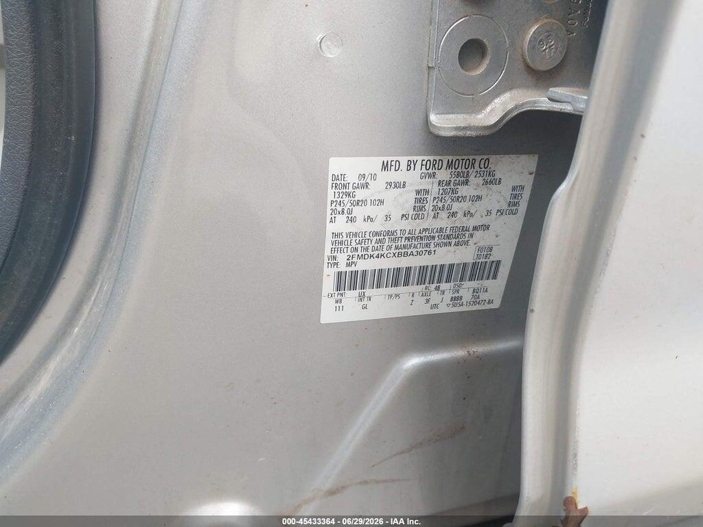2FMDK4KCXBBA30761 2011 FORD EDGE photo no. 9
