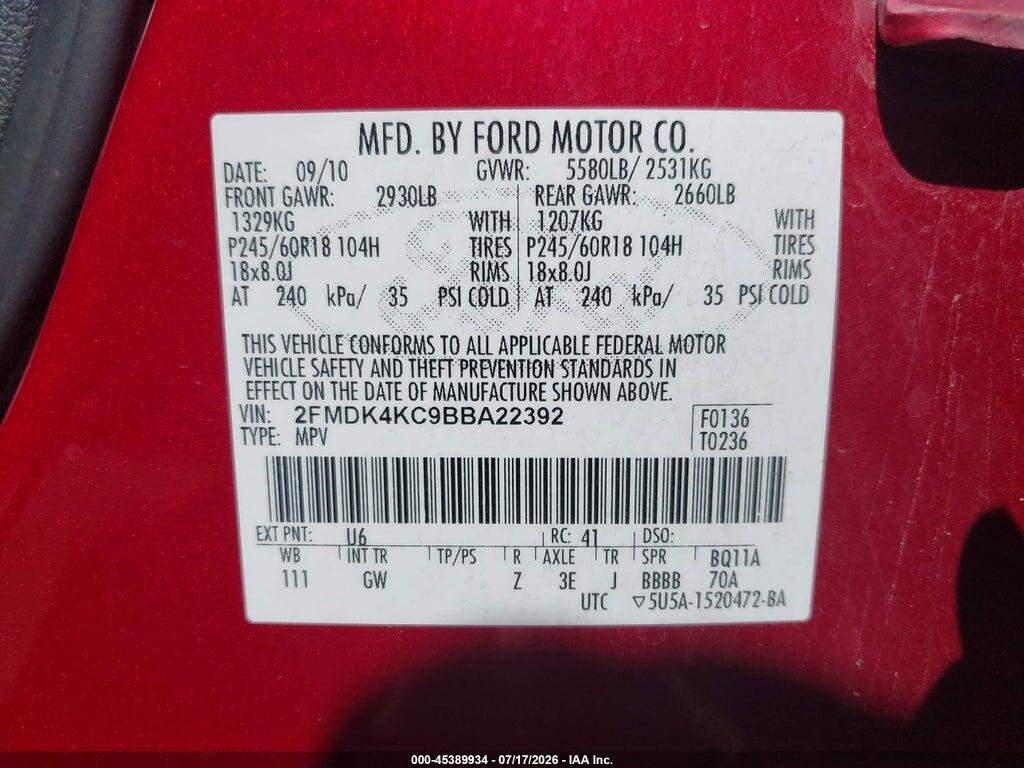 2FMDK4KC9BBA22392 2011 FORD EDGE photo no. 9
