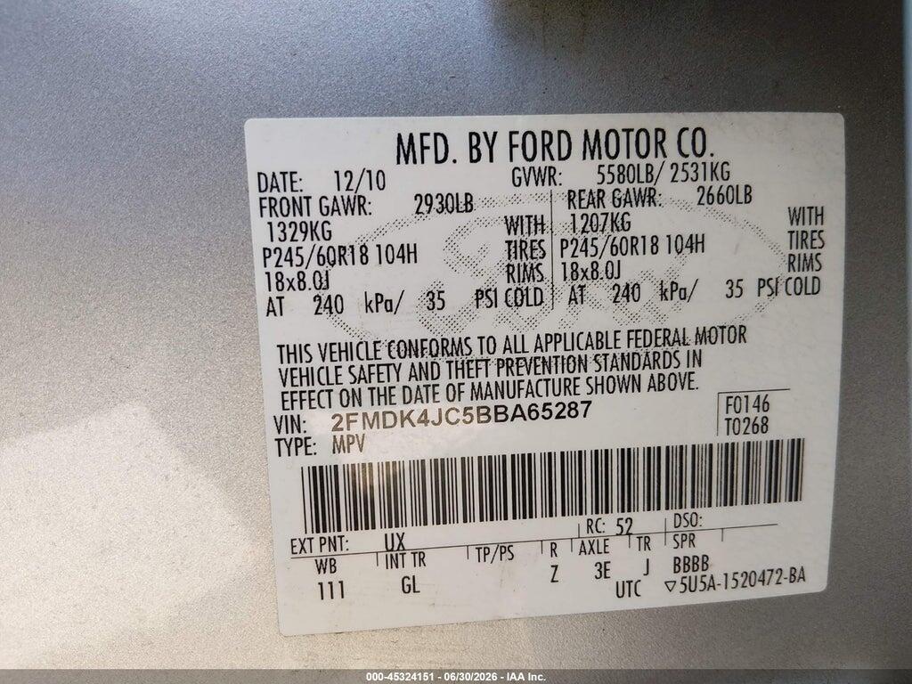2FMDK4JC5BBA65287 2011 FORD EDGE photo no. 9