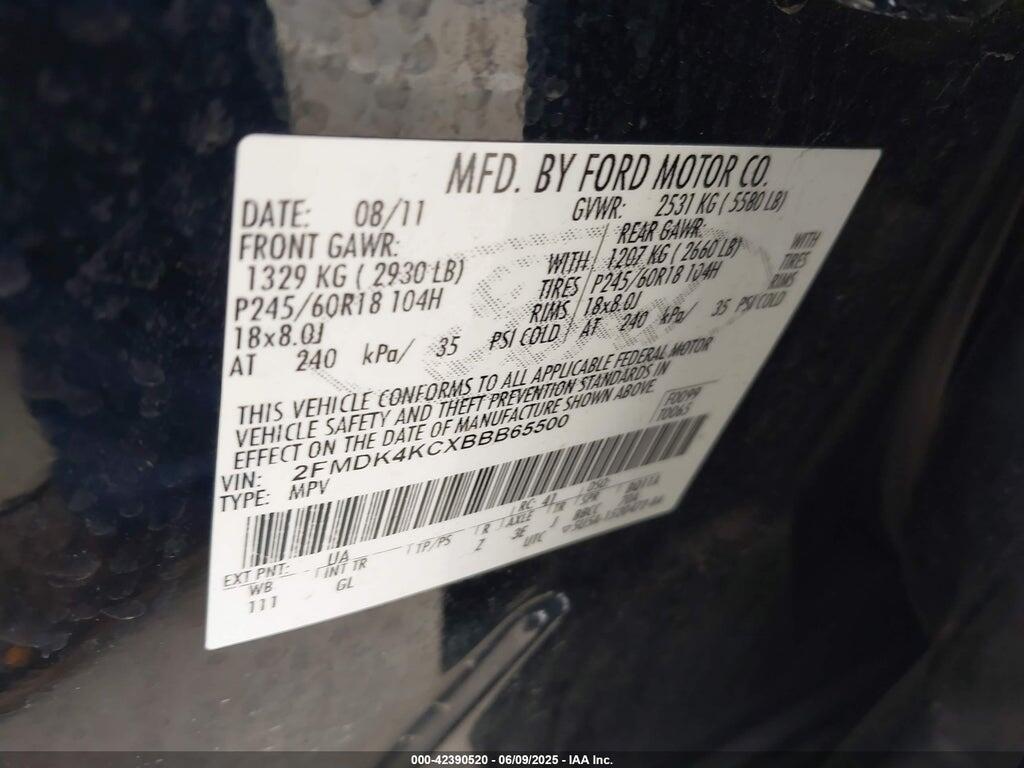 2FMDK4KCXBBB65500 2011 FORD EDGE photo no. 9