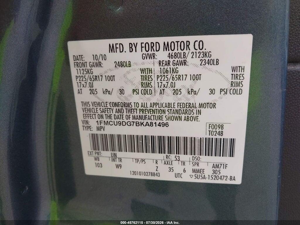 1FMCU9DG7BKA81496 2011 FORD ESCAPE photo no. 9