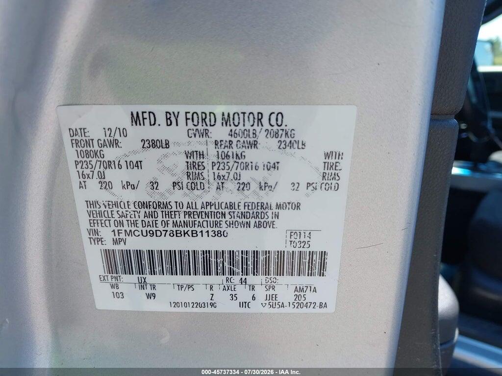 1FMCU9D78BKB11380 2011 FORD ESCAPE photo no. 9