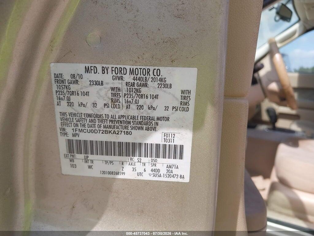 1FMCU0D72BKA27180 2011 FORD ESCAPE photo no. 9