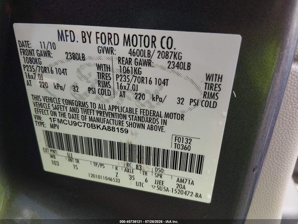 1FMCU9C70BKA88159 2011 FORD ESCAPE photo no. 9