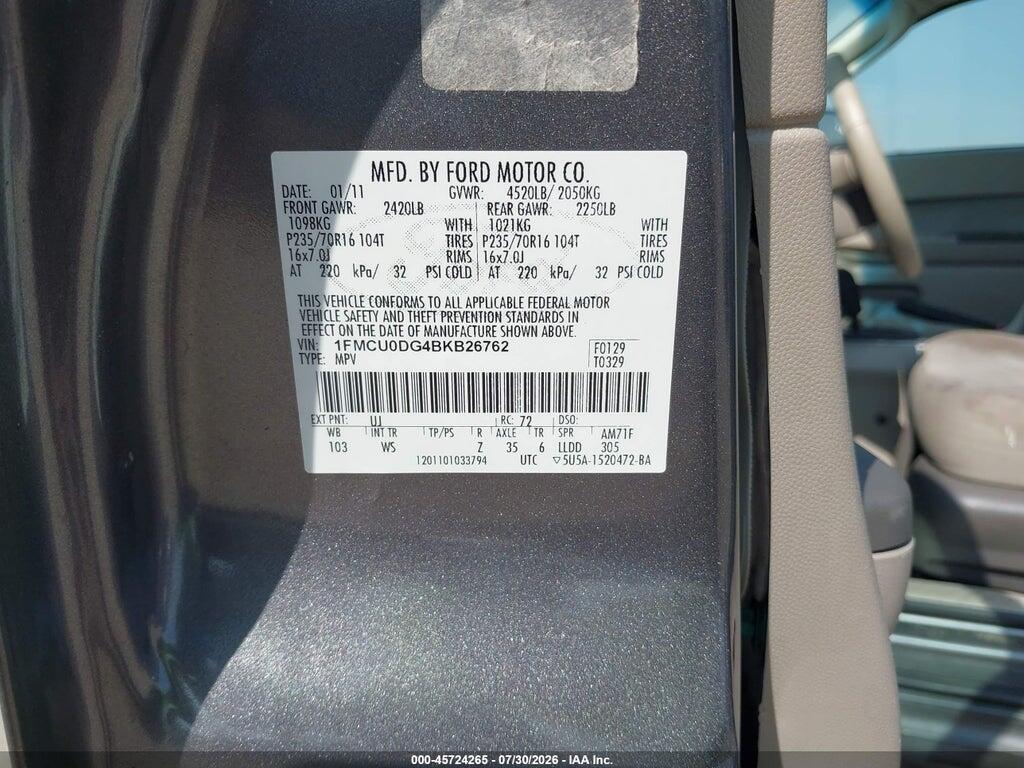 1FMCU0DG4BKB26762 2011 FORD ESCAPE photo no. 9