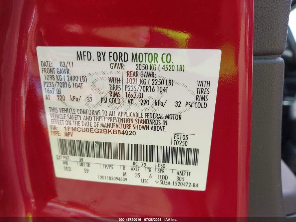 1FMCU0EG2BKB84920 2011 FORD ESCAPE photo no. 9