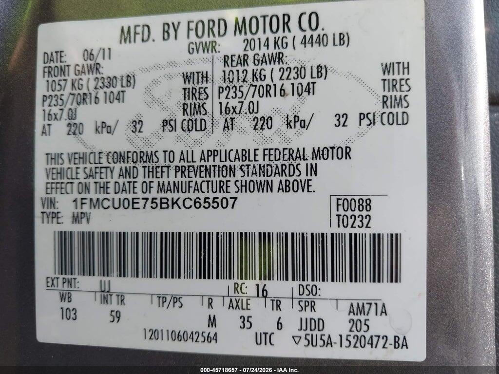 1FMCU0E75BKC65507 2011 FORD ESCAPE photo no. 9
