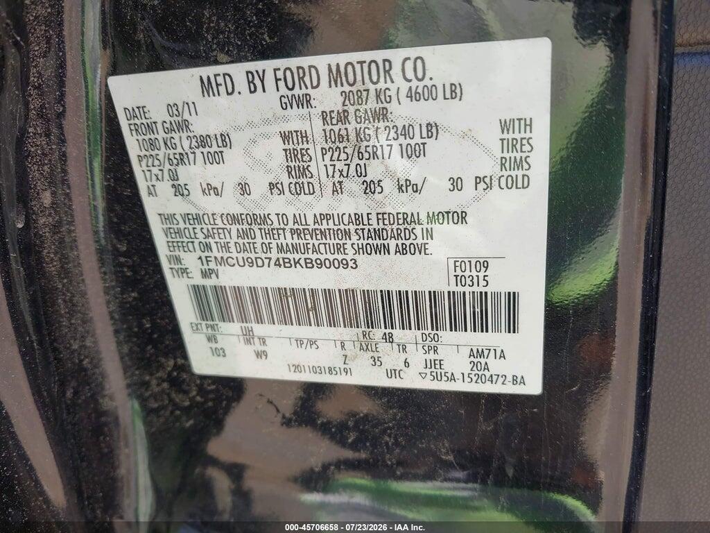 1FMCU9D74BKB90093 2011 FORD ESCAPE photo no. 9