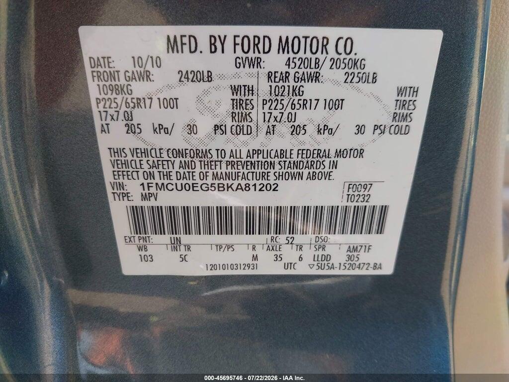 1FMCU0EG5BKA81202 2011 FORD ESCAPE photo no. 9