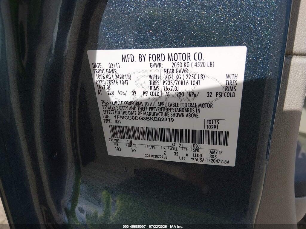 1FMCU0DG3BKB82319 2011 FORD ESCAPE photo no. 9