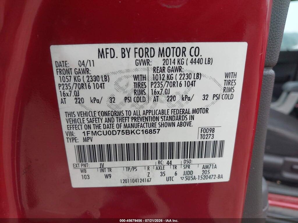 1FMCU0D75BKC16857 2011 FORD ESCAPE photo no. 9