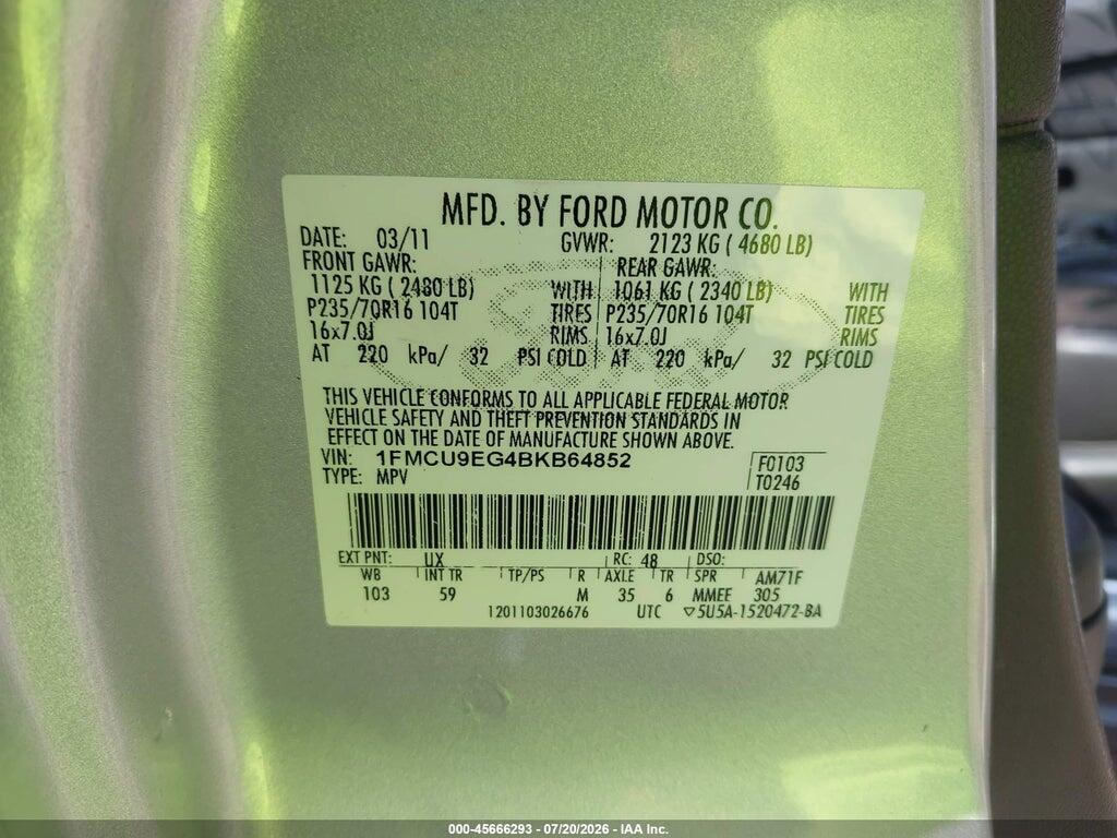 1FMCU9EG4BKB64852 2011 FORD ESCAPE photo no. 9