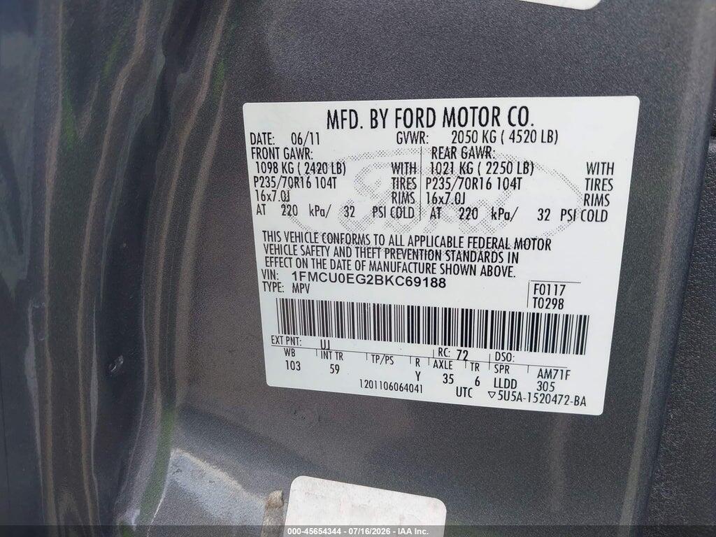 1FMCU0EG2BKC69188 2011 FORD ESCAPE photo no. 9