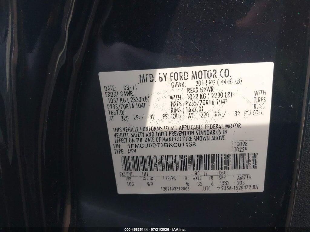 1FMCU0D73BKC01158 2011 FORD ESCAPE photo no. 9
