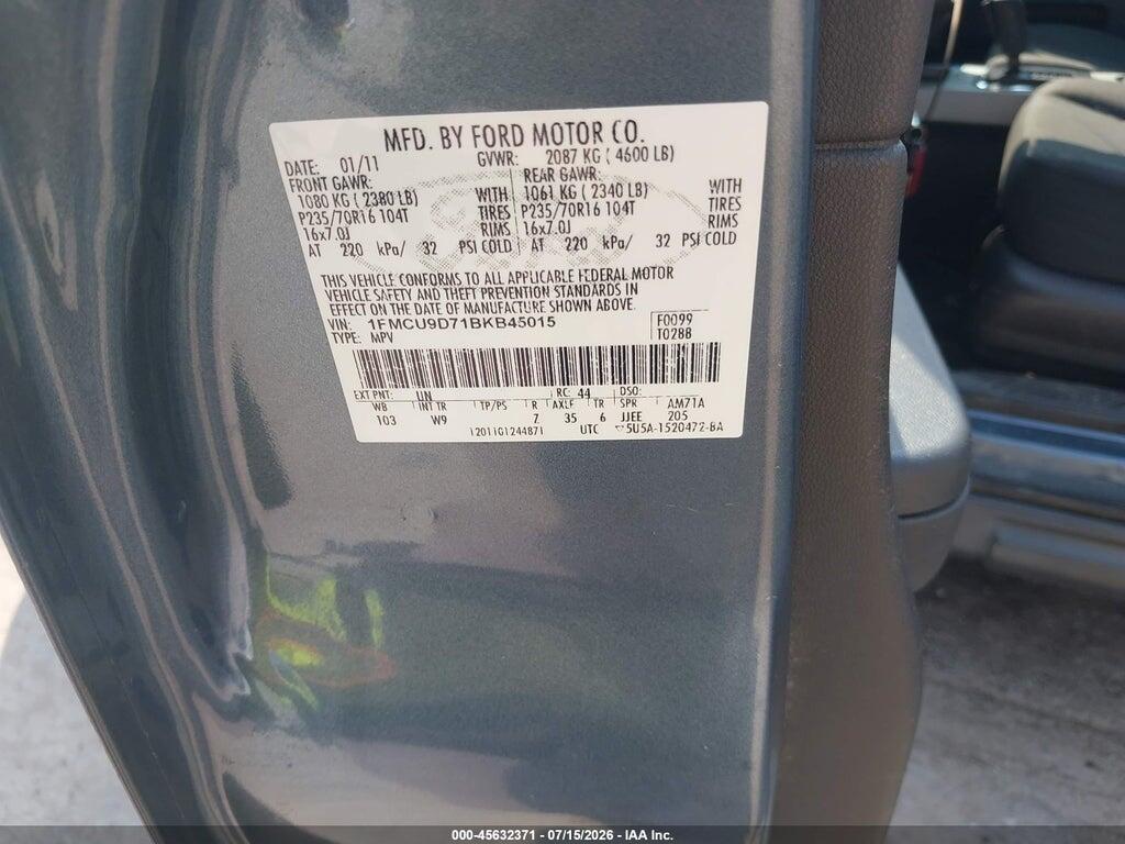 1FMCU9D71BKB45015 2011 FORD ESCAPE photo no. 9