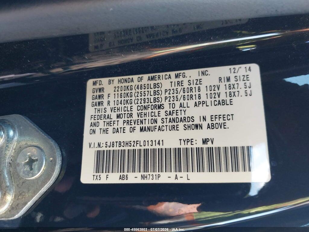 5J8TB3H52FL013141 2015 ACURA RDX photo no. 9