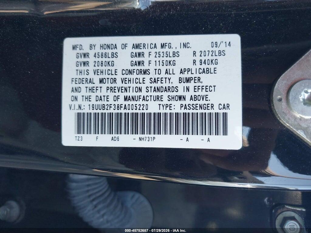 19UUB2F38FA005220 2015 ACURA TLX photo no. 9